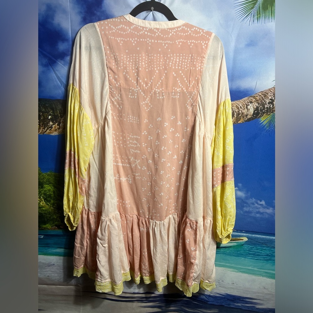Free People Shibori Yellow Pink Tunic Mini Dress Size S - Picture 4 of 8
